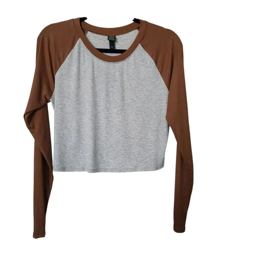 Wild Fable Womens Juniors Two-Tone Long Sleeve Cropped T-Shirt Size Large